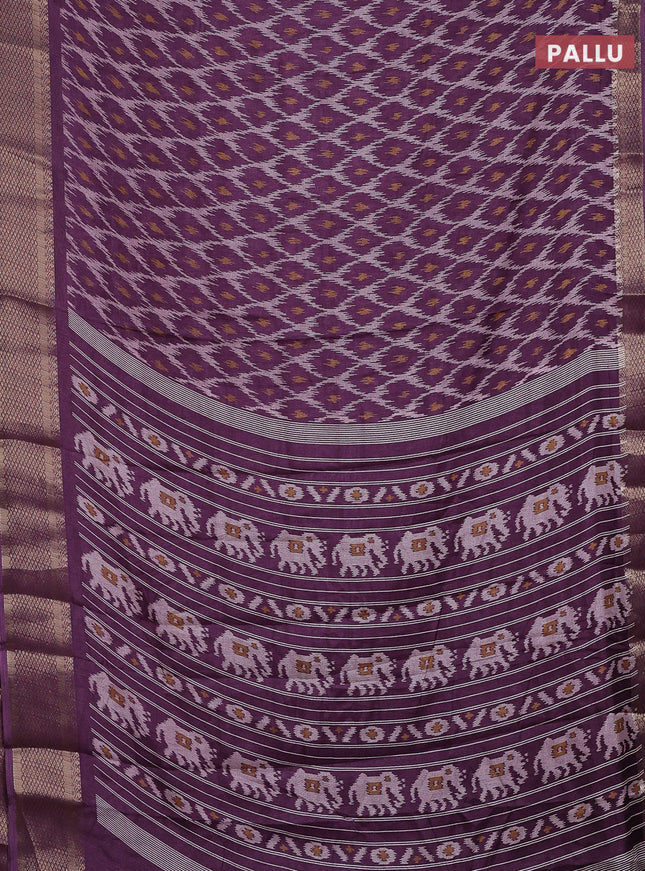 Semi dola saree purple shade with allover ikat prints and zari woven border