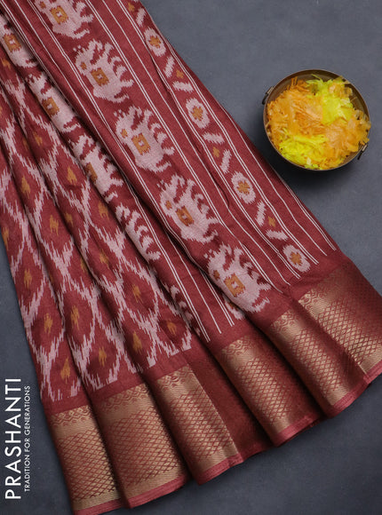 Semi dola saree maroon shade with allover ikat prints and zari woven border