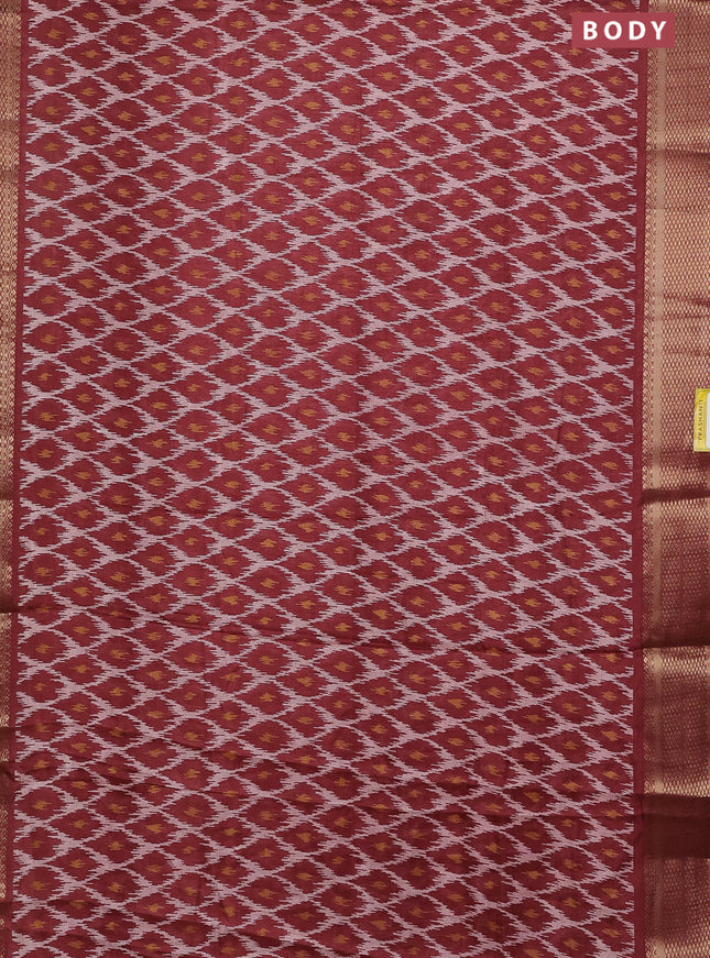 Semi dola saree maroon shade with allover ikat prints and zari woven border