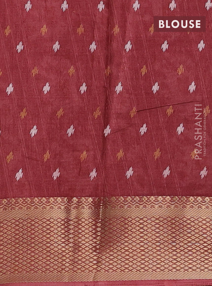 Semi dola saree maroon shade with allover ikat prints and zari woven border