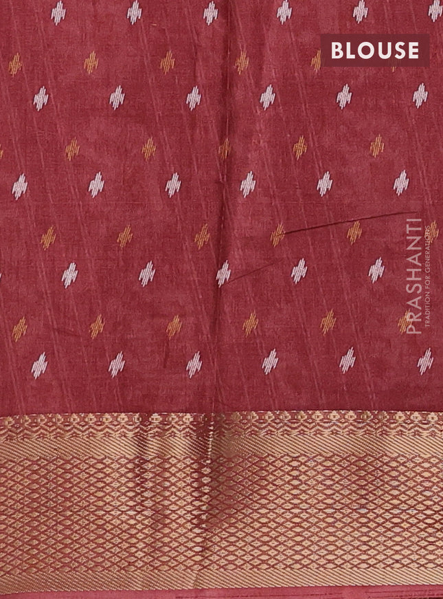 Semi dola saree maroon shade with allover ikat prints and zari woven border