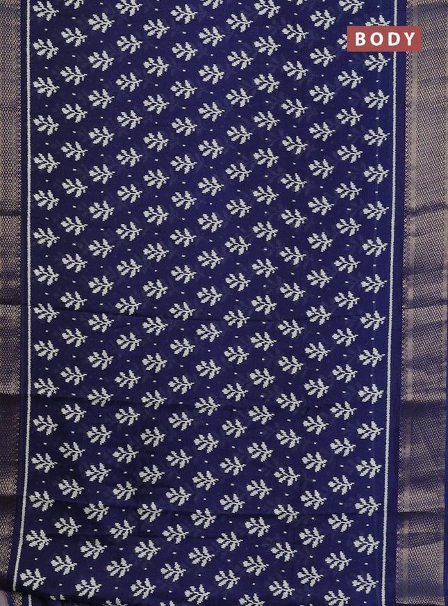 Semi dola saree navy blue with allover ikat butta prints and zari woven border