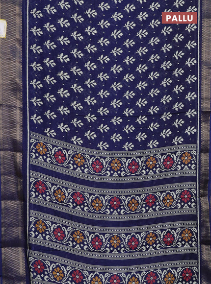 Semi dola saree navy blue with allover ikat butta prints and zari woven border