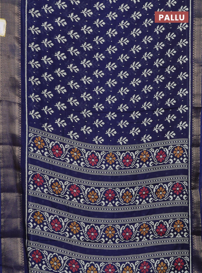 Semi dola saree navy blue with allover ikat butta prints and zari woven border