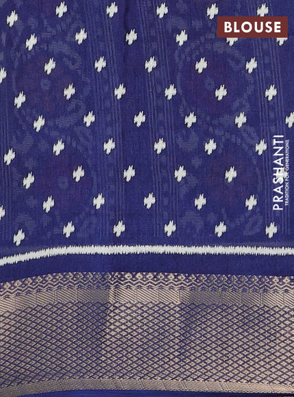 Semi dola saree navy blue with allover ikat butta prints and zari woven border