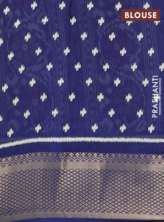 Semi dola saree navy blue with allover ikat butta prints and zari woven border