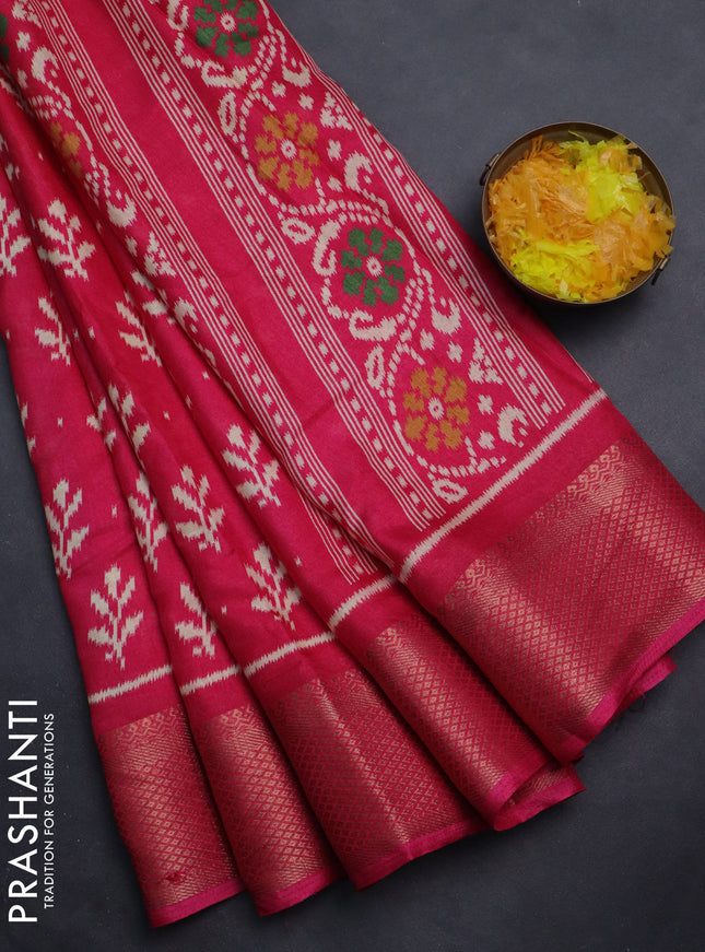 Semi dola saree pink with allover ikat butta prints and zari woven border
