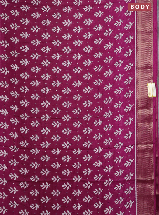Semi dola saree wine shade with allover ikat butta prints and zari woven border