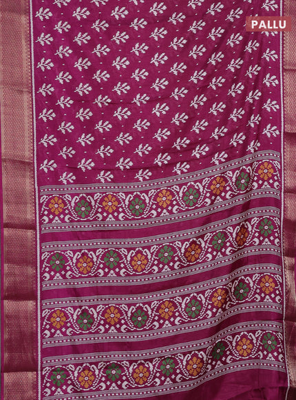 Semi dola saree wine shade with allover ikat butta prints and zari woven border