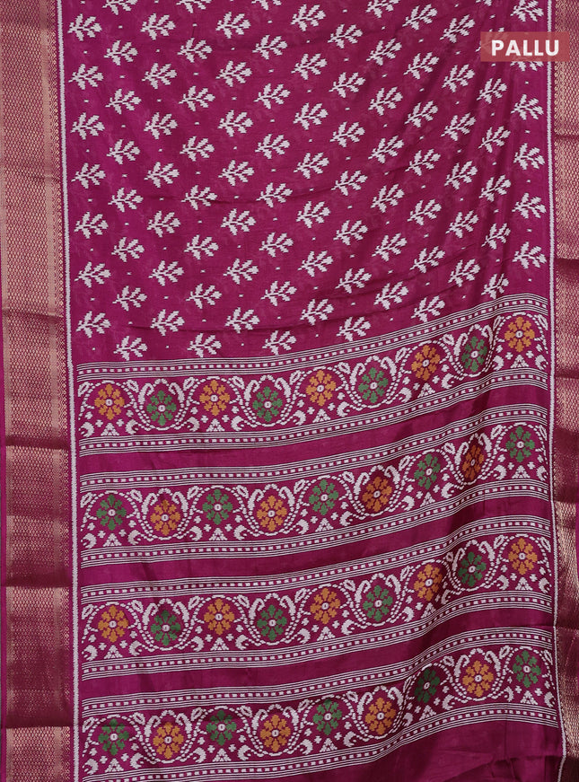 Semi dola saree wine shade with allover ikat butta prints and zari woven border