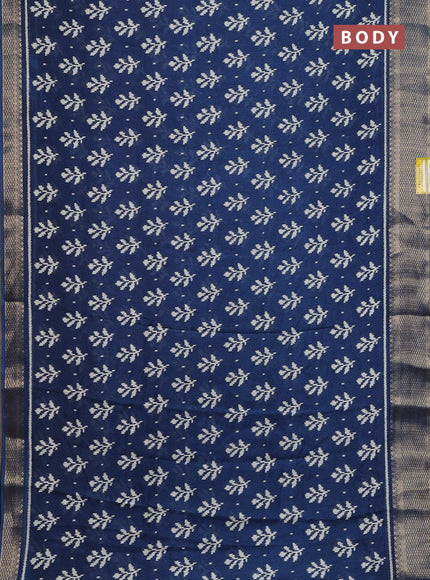 Semi dola saree peacock blue with allover ikat butta prints and zari woven border