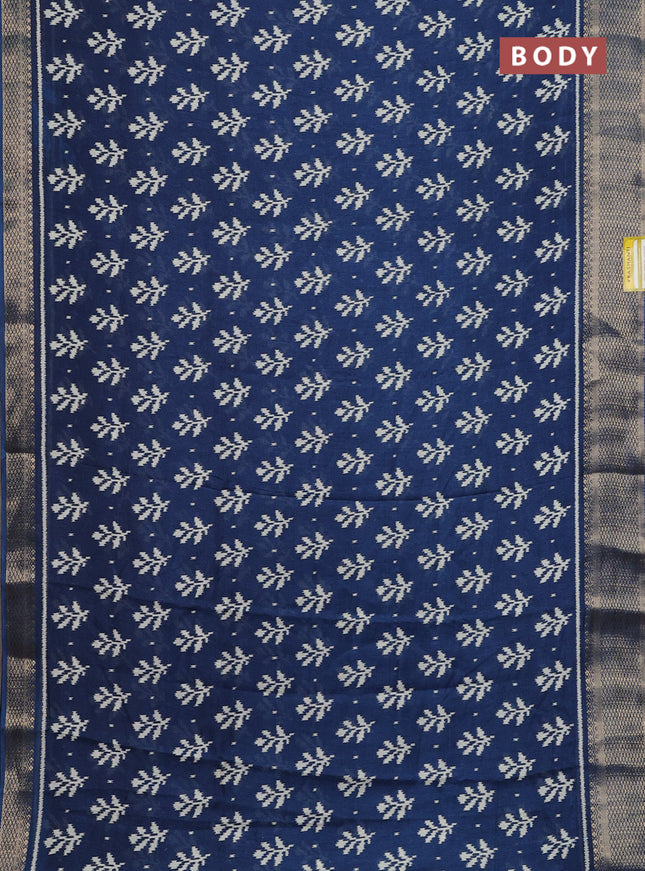 Semi dola saree peacock blue with allover ikat butta prints and zari woven border