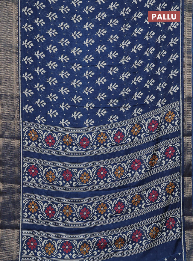 Semi dola saree peacock blue with allover ikat butta prints and zari woven border