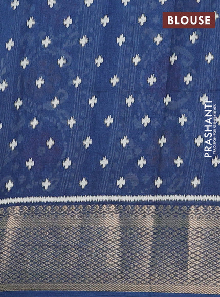 Semi dola saree peacock blue with allover ikat butta prints and zari woven border