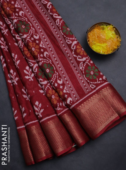 Semi dola saree maroon with allover ikat butta prints and zari woven border