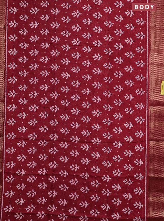 Semi dola saree maroon with allover ikat butta prints and zari woven border