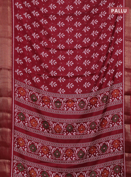 Semi dola saree maroon with allover ikat butta prints and zari woven border