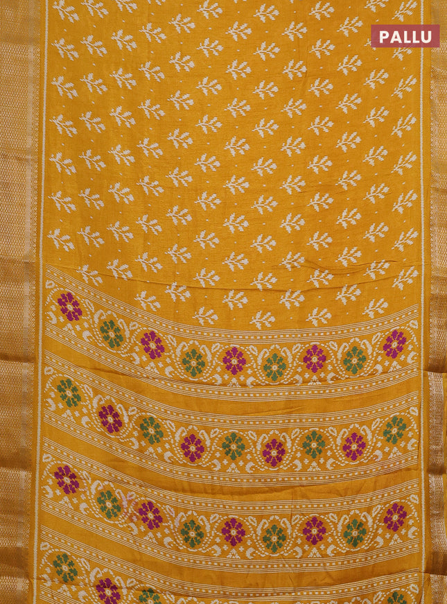 Semi dola saree mustard yellow with allover ikat butta prints and zari woven border