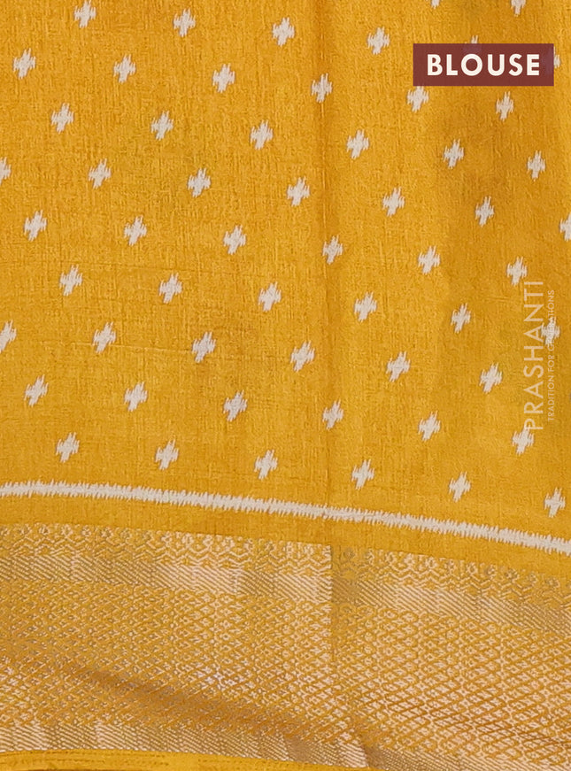 Semi dola saree mustard yellow with allover ikat butta prints and zari woven border
