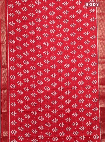 Semi dola saree red with allover ikat butta prints and zari woven border