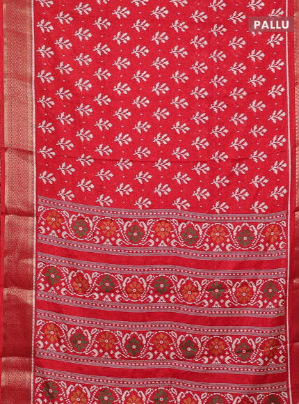 Semi dola saree red with allover ikat butta prints and zari woven border