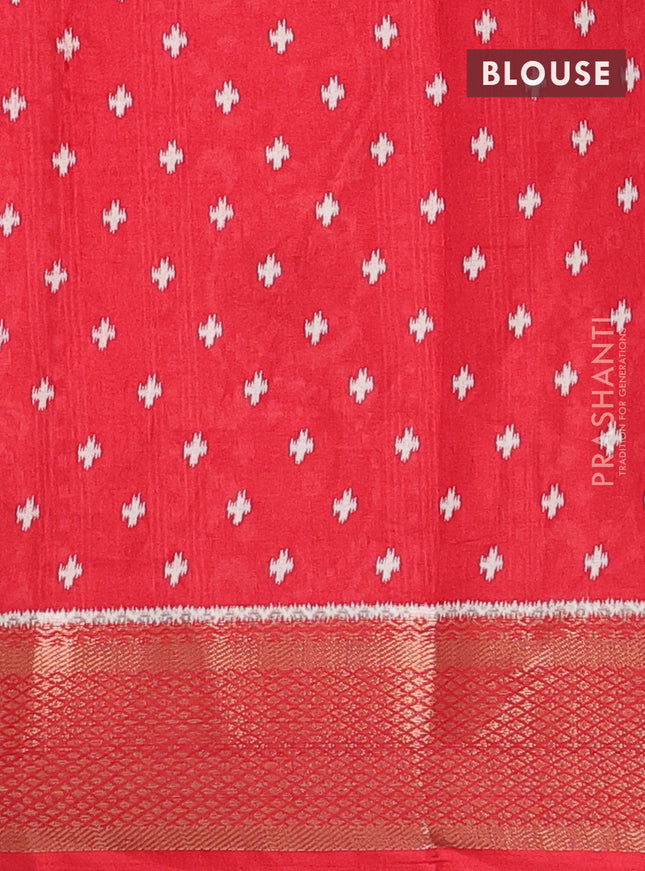 Semi dola saree red with allover ikat butta prints and zari woven border