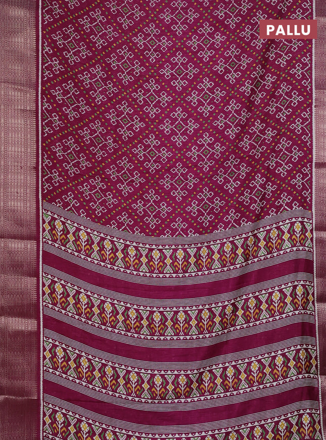 Semi dola saree wine shade with allover ikat prints and zari woven border