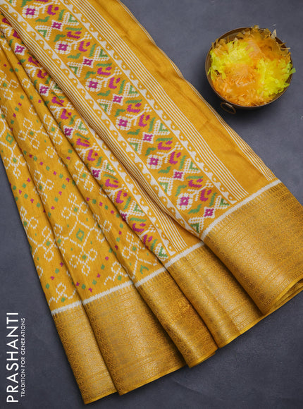 Semi dola saree mustard yellow with allover ikat prints and zari woven border