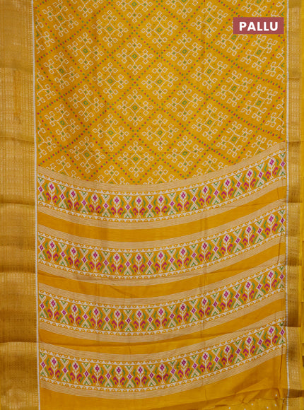Semi dola saree mustard yellow with allover ikat prints and zari woven border