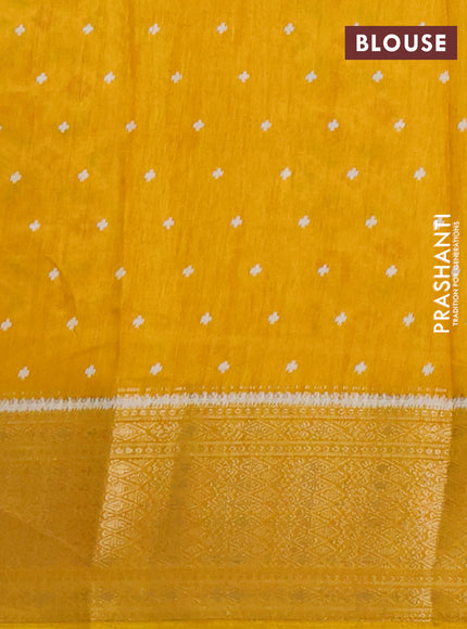 Semi dola saree mustard yellow with allover ikat prints and zari woven border