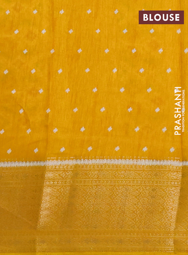 Semi dola saree mustard yellow with allover ikat prints and zari woven border