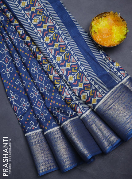 Semi dola saree peacock blue with allover ikat prints and zari woven border