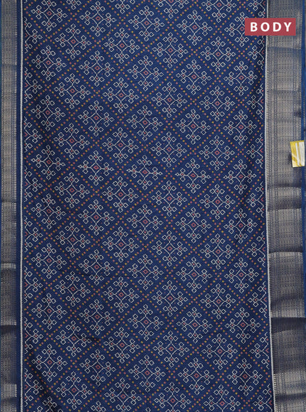 Semi dola saree peacock blue with allover ikat prints and zari woven border