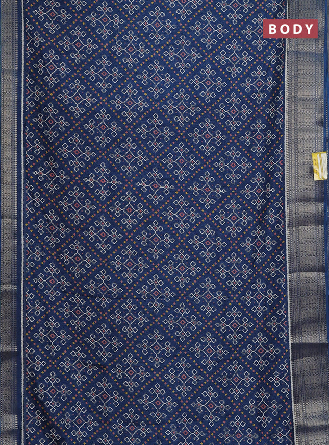 Semi dola saree peacock blue with allover ikat prints and zari woven border