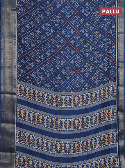 Semi dola saree peacock blue with allover ikat prints and zari woven border