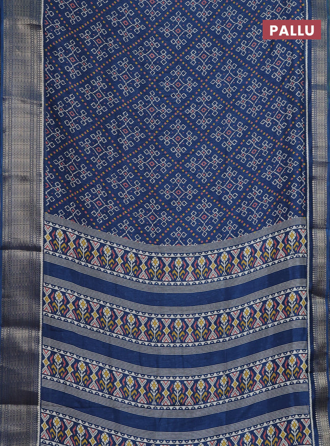 Semi dola saree peacock blue with allover ikat prints and zari woven border