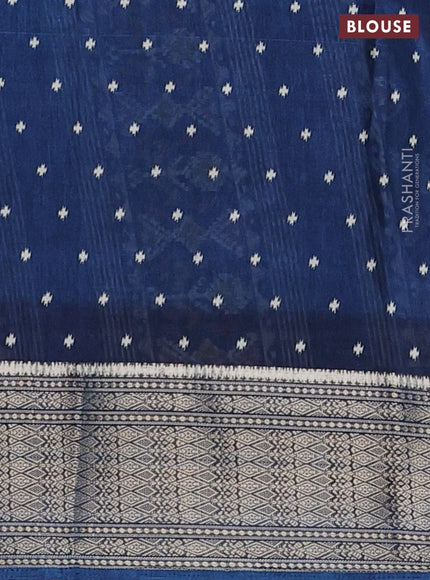 Semi dola saree peacock blue with allover ikat prints and zari woven border