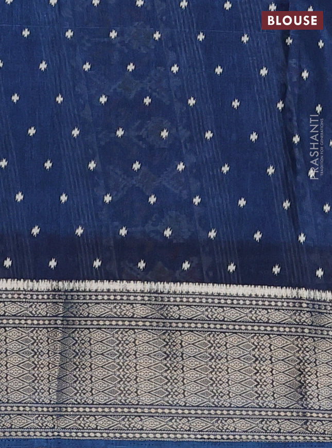 Semi dola saree peacock blue with allover ikat prints and zari woven border