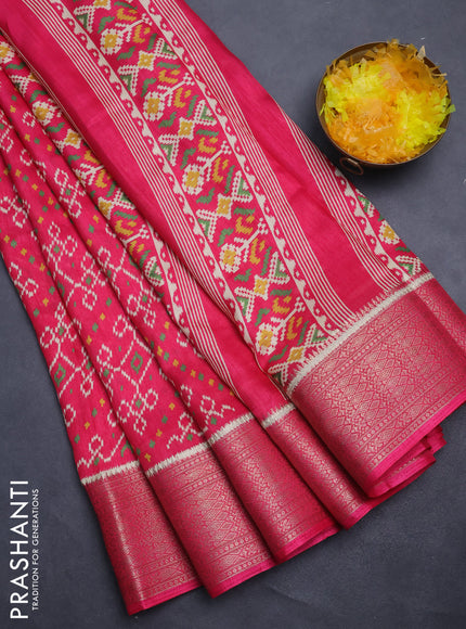Semi dola saree pink with allover ikat prints and zari woven border