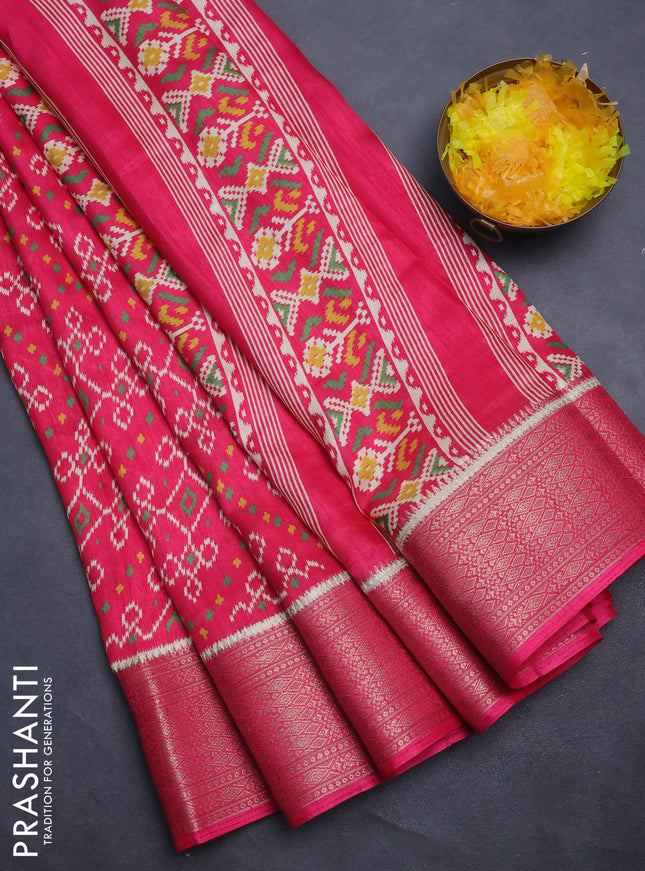 Semi dola saree pink with allover ikat prints and zari woven border