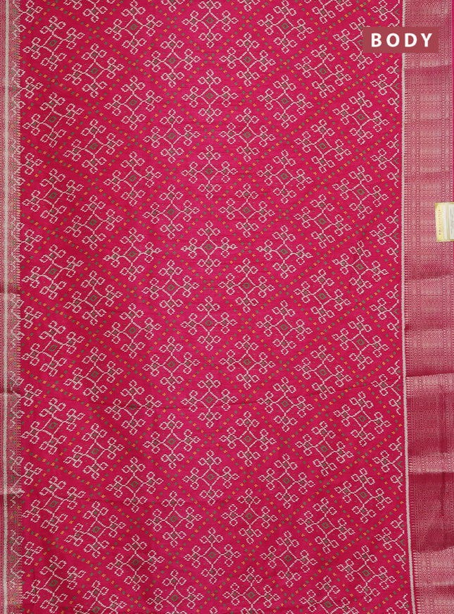 Semi dola saree pink with allover ikat prints and zari woven border