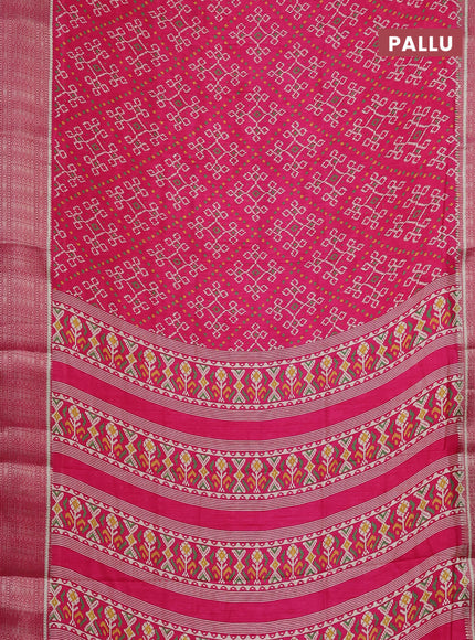Semi dola saree pink with allover ikat prints and zari woven border