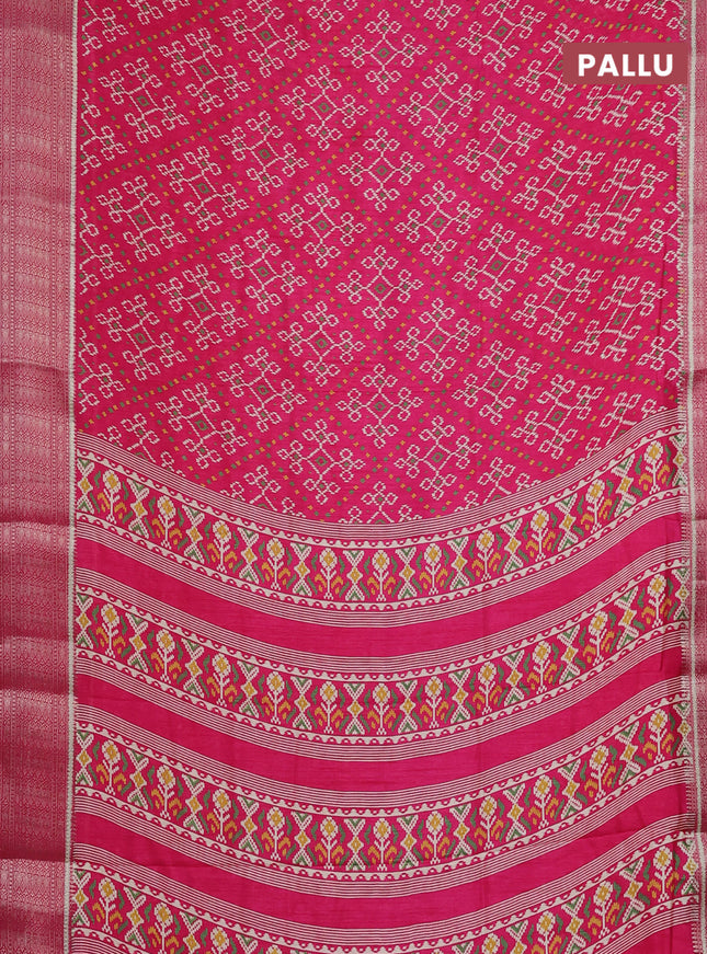 Semi dola saree pink with allover ikat prints and zari woven border