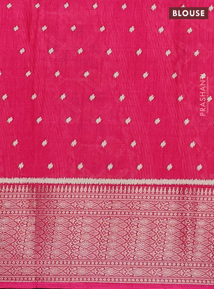 Semi dola saree pink with allover ikat prints and zari woven border
