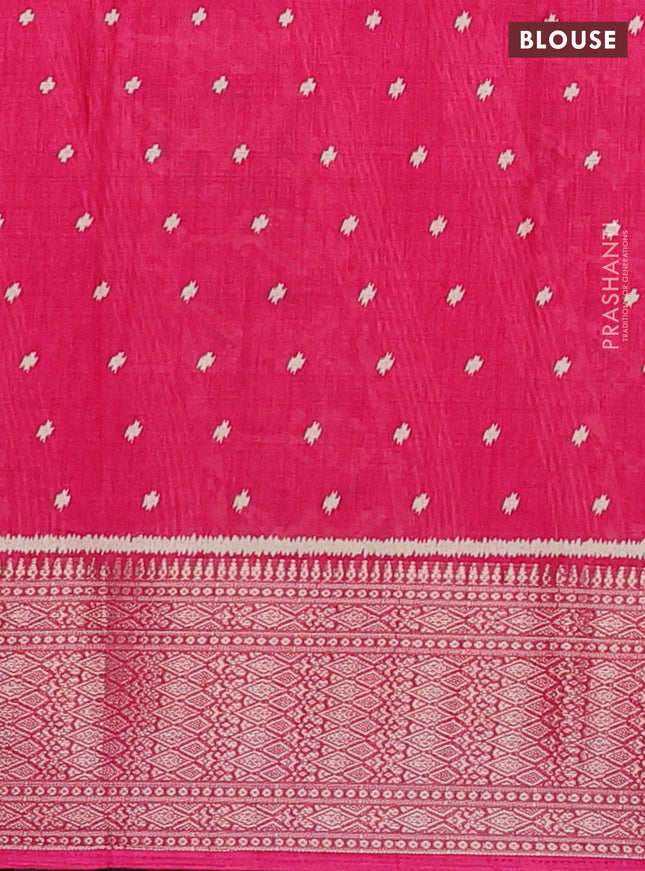 Semi dola saree pink with allover ikat prints and zari woven border