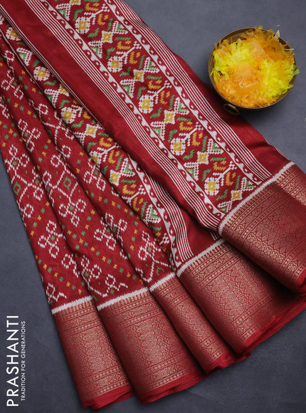 Semi dola saree maroon with allover ikat prints and zari woven border