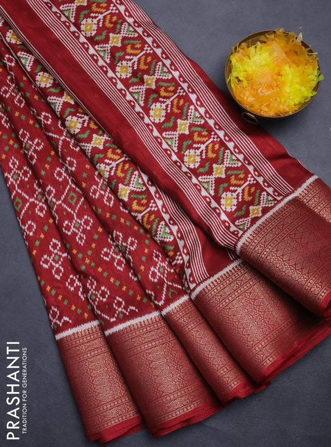 Semi dola saree maroon with allover ikat prints and zari woven border