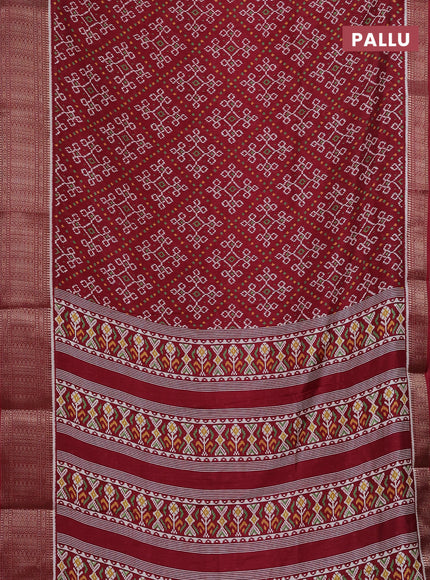 Semi dola saree maroon with allover ikat prints and zari woven border