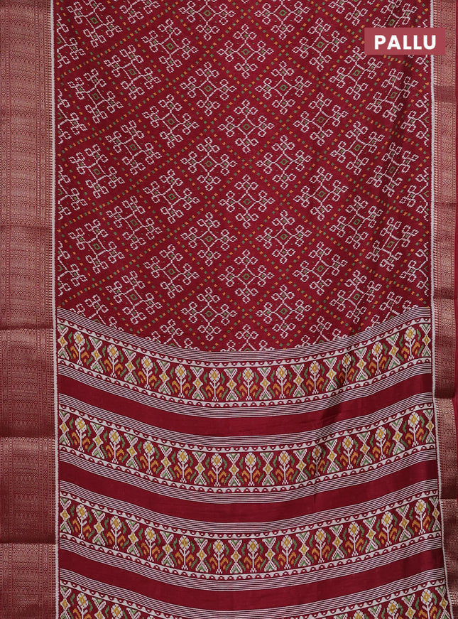 Semi dola saree maroon with allover ikat prints and zari woven border