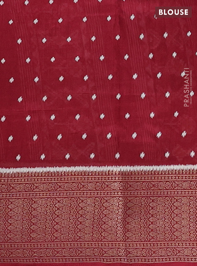 Semi dola saree maroon with allover ikat prints and zari woven border